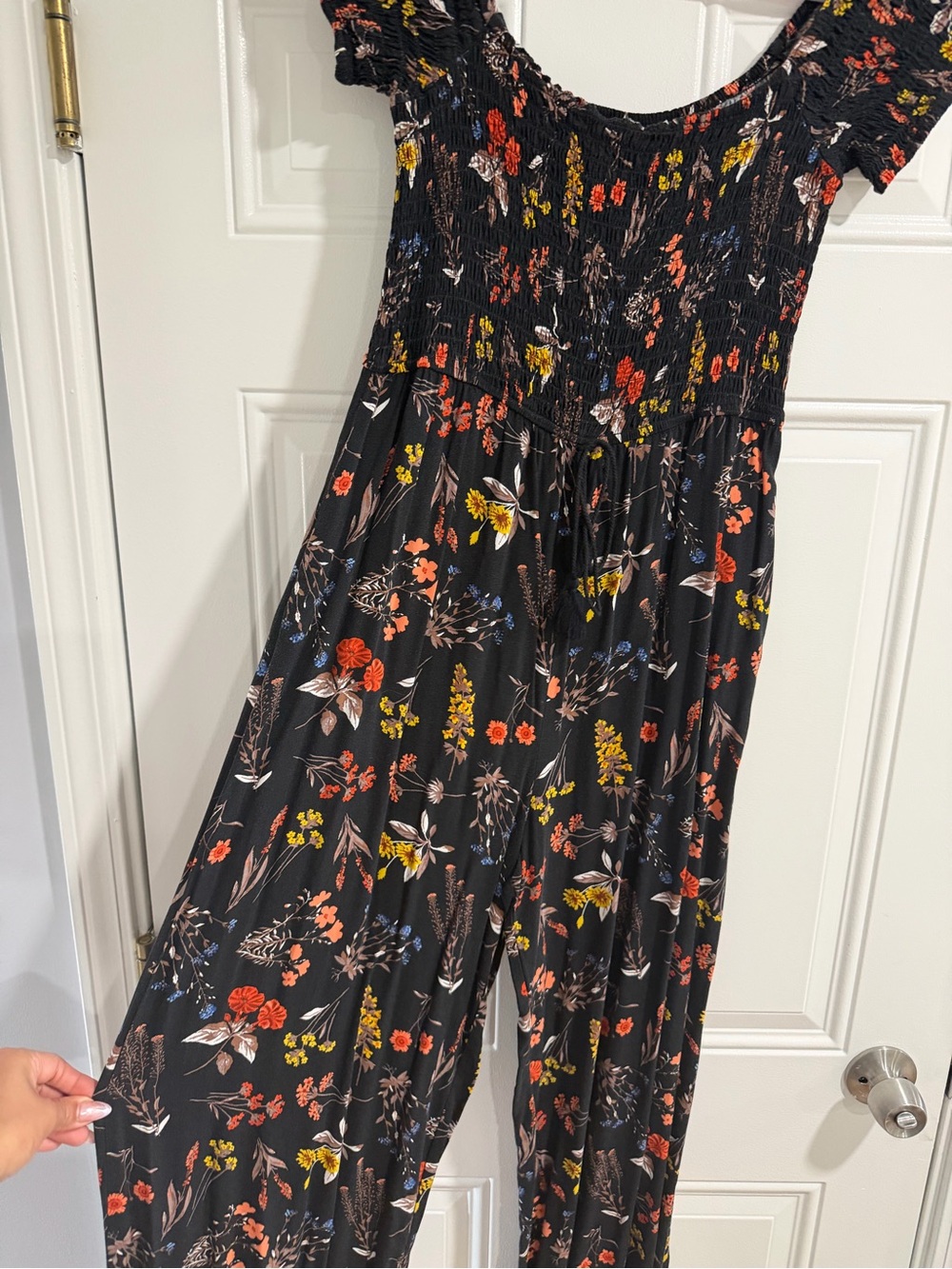 Band of Gypsies Black Floral Smocked Jumpsuit